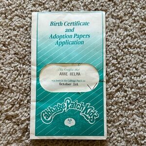 1980's Cabbage Patch Kids Doll Birth Certificate & Adoption Papers Application